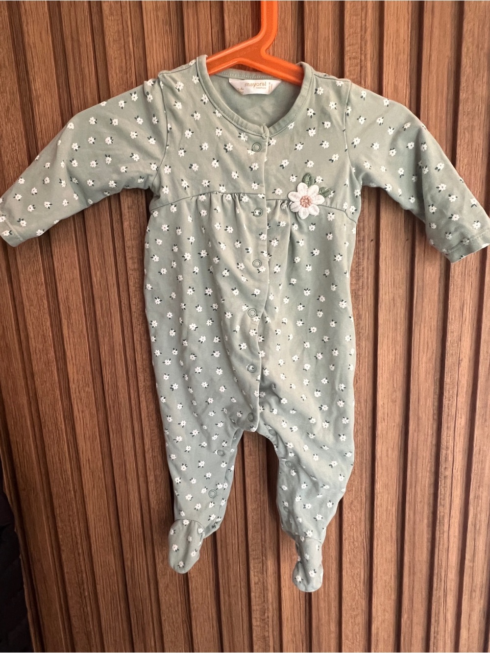 🔥 3 FOR $15 OFFER 🔥 Mayoral Sage Green Floral Footed Sleeper 2-4 Months